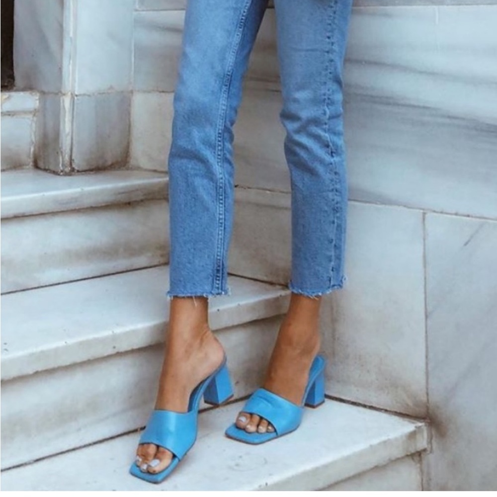 Zara blue leather heeled sandals - Picture 6 of 11